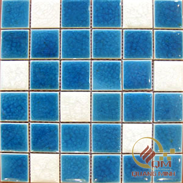 Gạch Mosaic Gốm Trộn Màu Trắng Xanh 5 x 5 QM-MT523