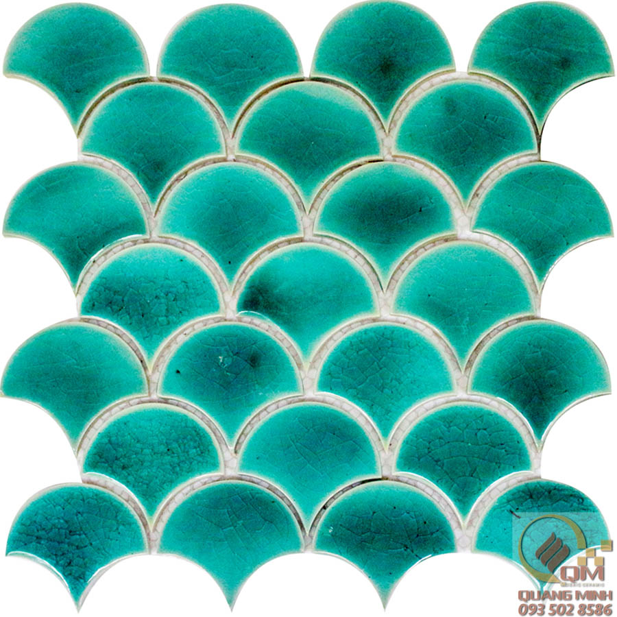 Gạch Mosaic Gốm Vẩy Cá Xanh Lục Bảo QM-GVC02