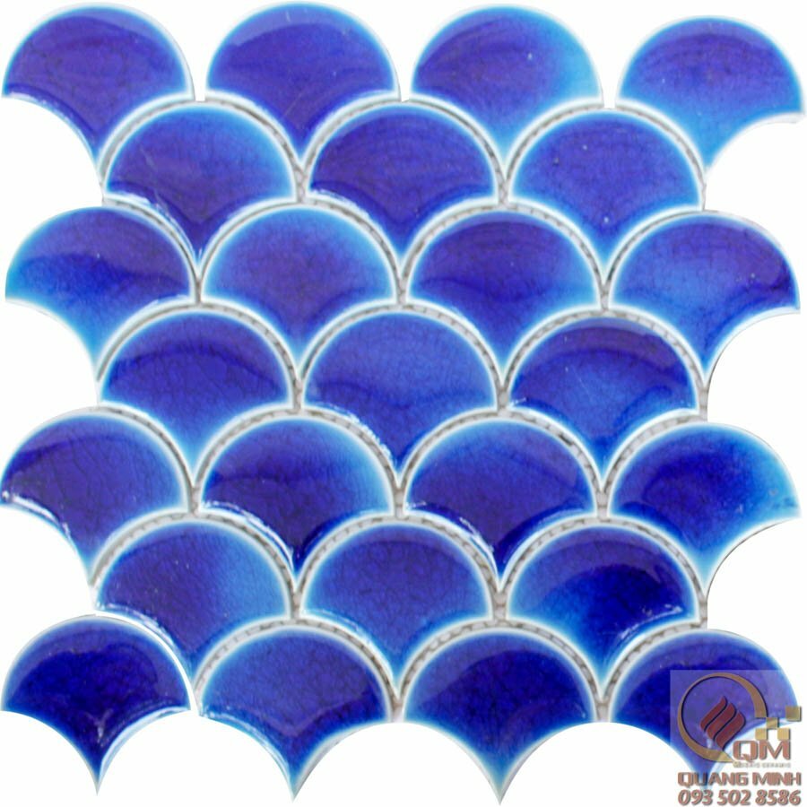 Gạch Mosaic Gốm Vẩy Cá Xanh Coban QM-GVC03