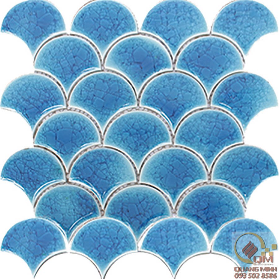 Gạch Mosaic Gốm Vẩy Cá Màu Xanh Men Rạn QM-GVC04