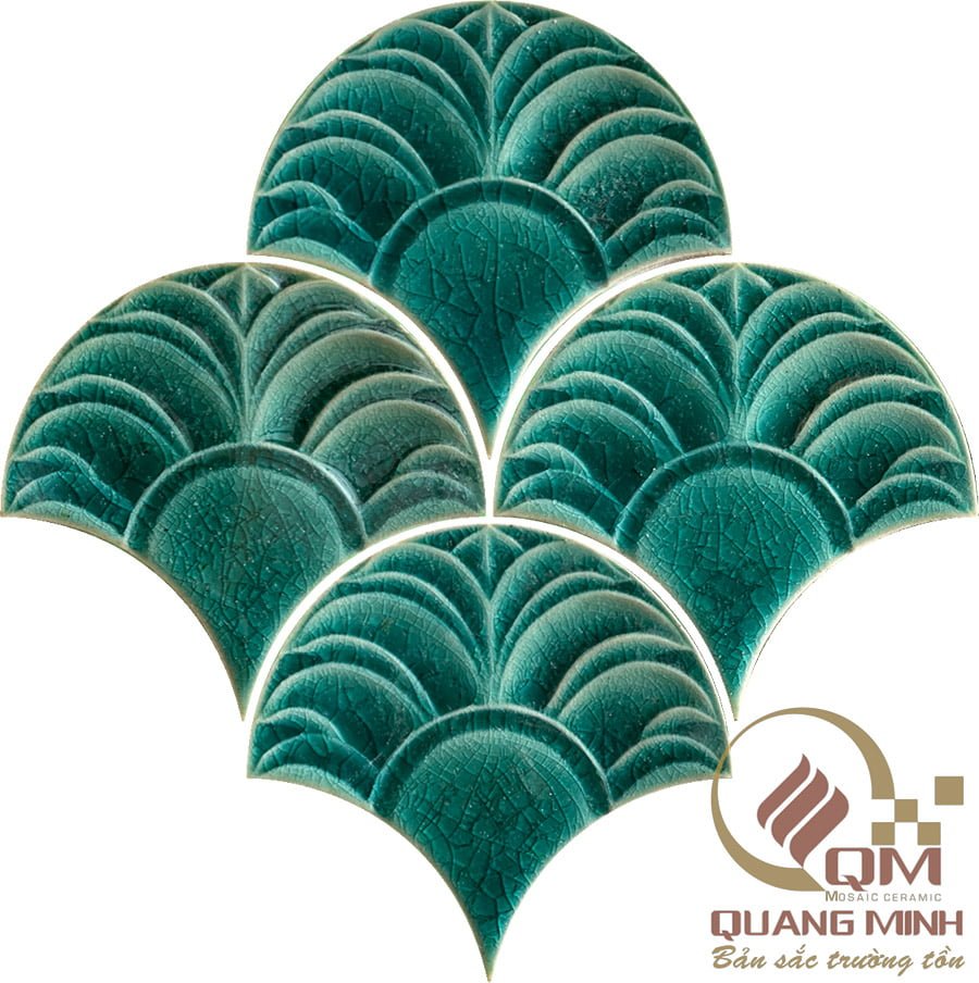 Gạch Mosaic Gốm Vẩy Cá Xanh Lục Bảo Men Rạn QM-GVC43