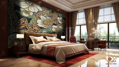 Tranh mosaic gốm hoa bạch thiên hương QM-BTH01 trang trí phòng ngủ