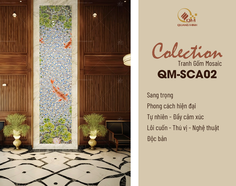 Tranh Mosaic Gốm Sen Cá QM-SCA02