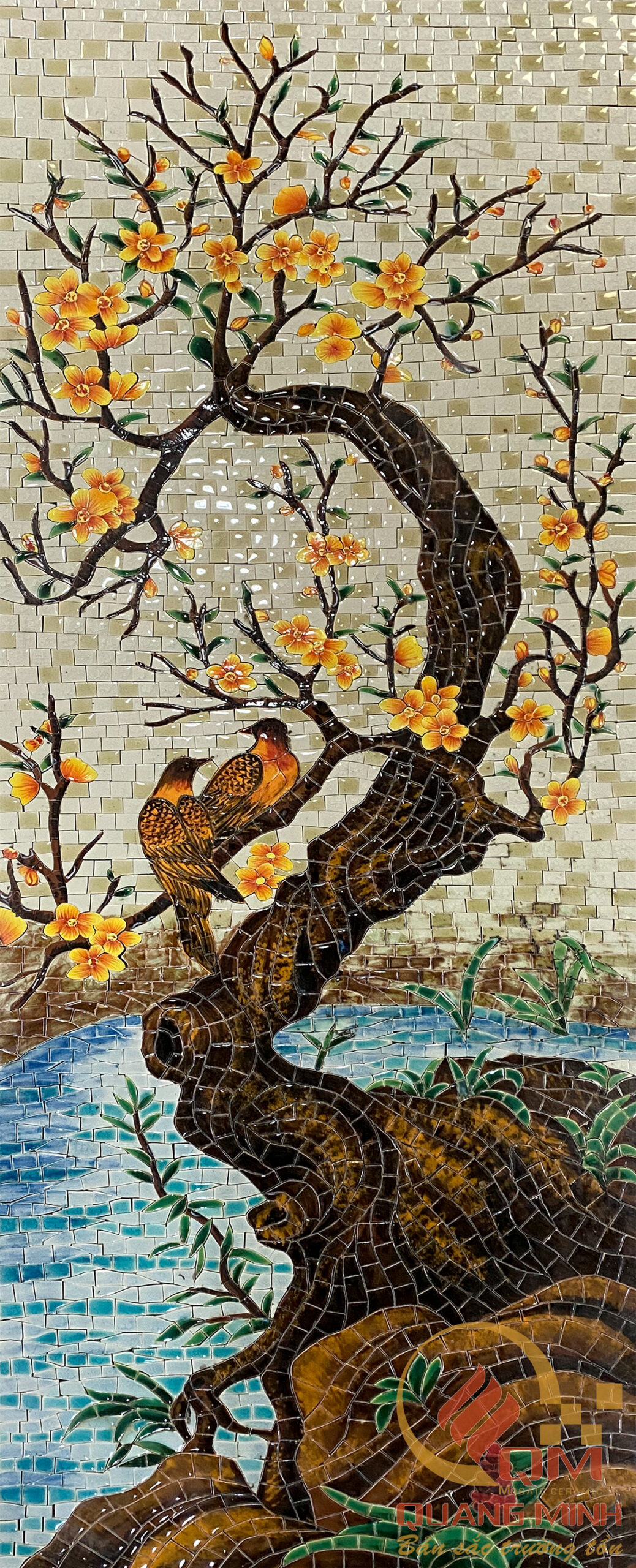 Tranh gốm mosaic Hoa Tứ Quý Mai QM-TQM01