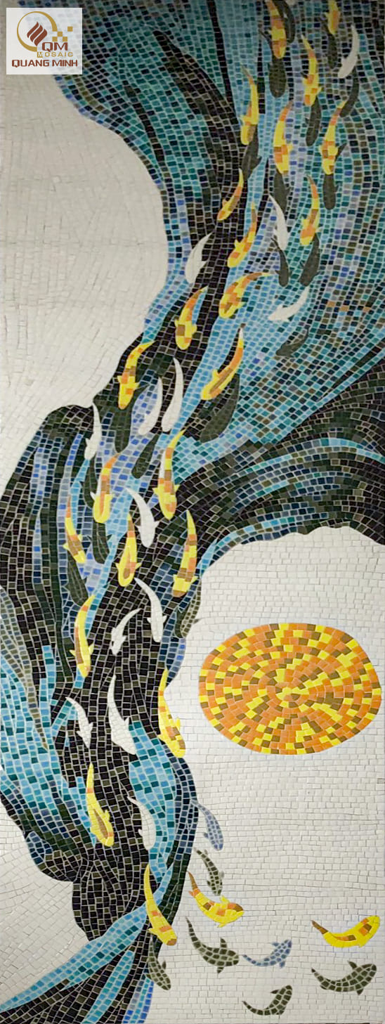 Tranh Mosaic Gốm Hồi Quy (Cá hồi quay về quê hương, bơi ngược dòng) QM-CHQ01
