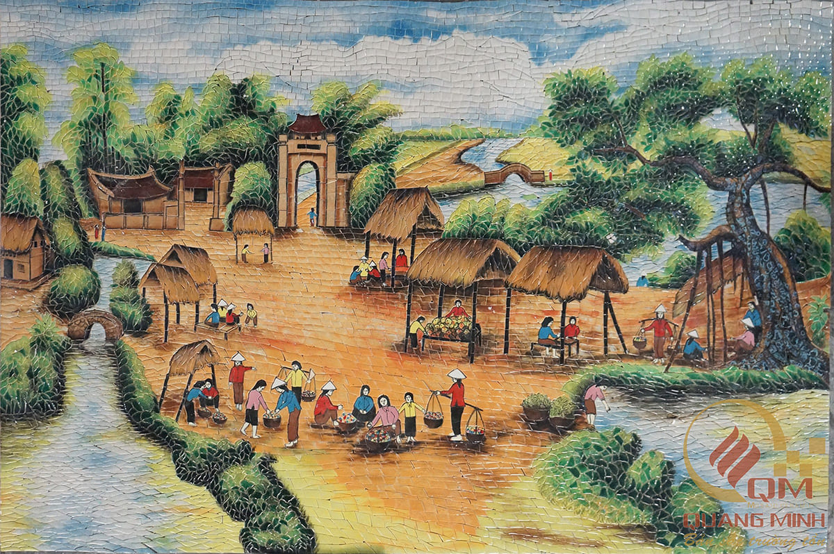 Tranh gốm mosaic Phong cảnh Chợ Quê QM-CQ01