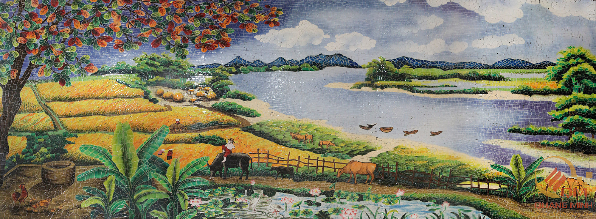 Tranh mosaic Gốm Phong cảnh Đồng Lúa QM-DL01