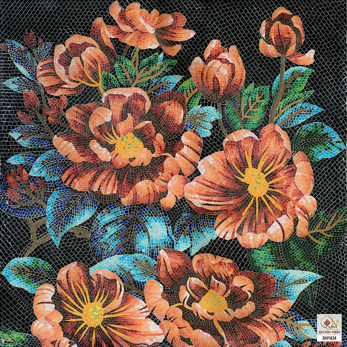 Tranh mosaic gốm Hoa Hải Đường QM-HD01