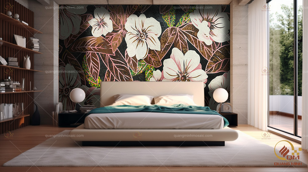 Tranh mosaic hoa bạch thiên hương QM-BTH04 trang trí phòng ngủ