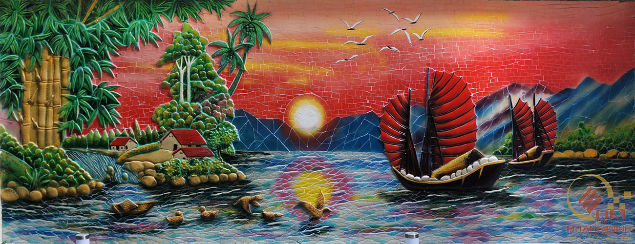 Tranh Mosaic Gốm Bình Minh Trên Biển QM-BM01