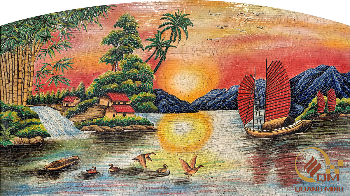 Tranh Mosaic Gốm Bình Minh Trên Biển QM-BM01