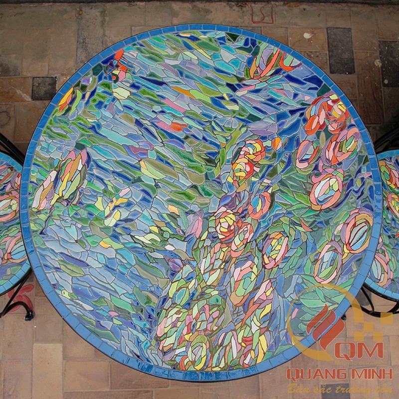Bàn ghế Sân vườn bằng gốm Mosaic – Water Lily – Monet QM-BT36