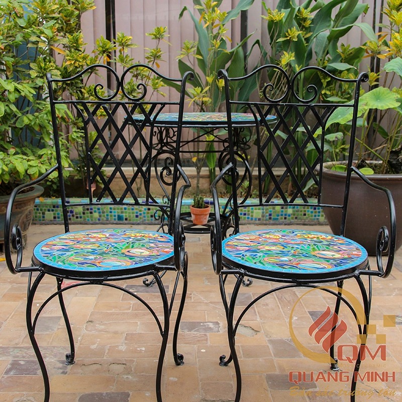 Bàn ghế Sân vườn Mosaic Gốm – Water Lily – Monet QM-BT36