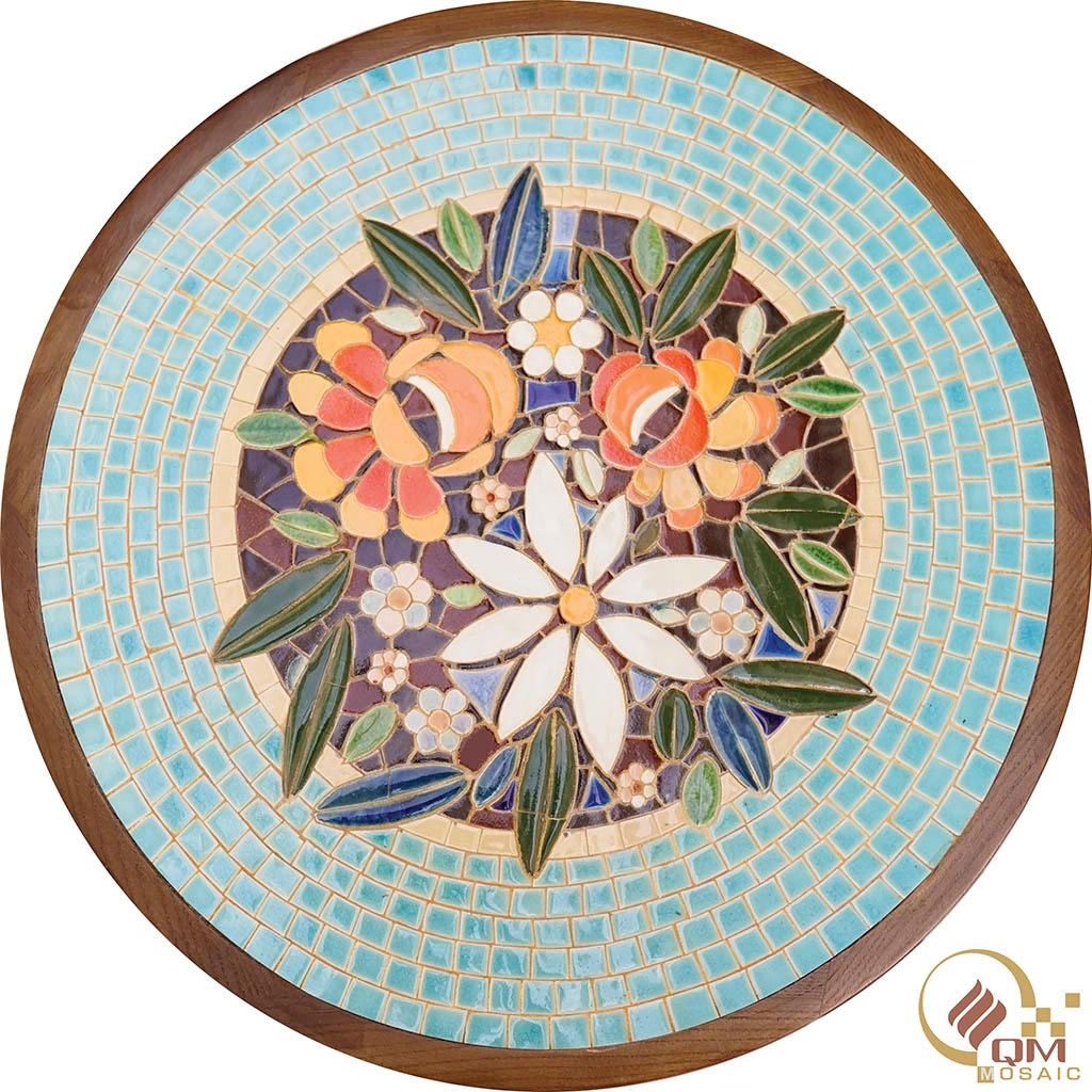 Bàn tròn Trà, Cafe bằng Gốm Mosaic – Hoa Cỏ Mùa Xuân QM-BT26