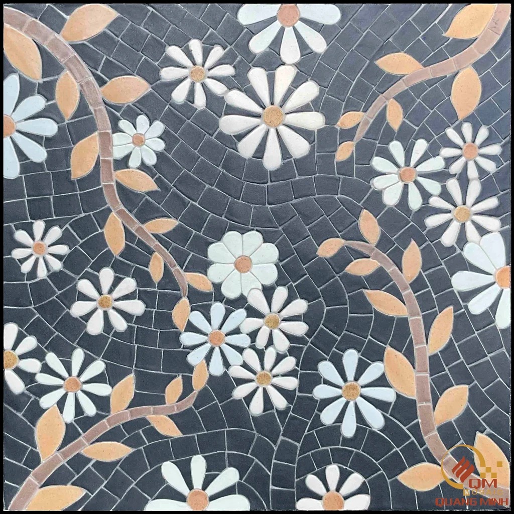Bàn vuông Trà, Cafe bằng Gốm Mosaic – Họa tiết Cúc Chi QM-BT05