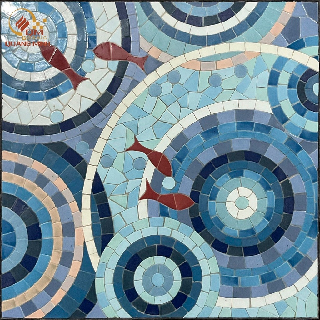 Bàn vuông Mosaic Gốm – Họa tiết Lam Thủy QM-BT03