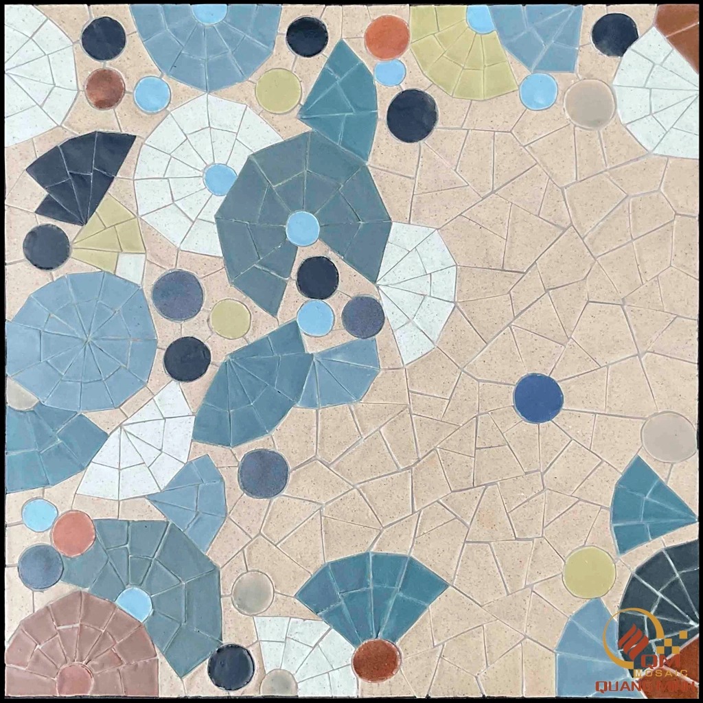 Bàn vuông Mosaic Gốm – Họa tiết Như Ý QM-BT09