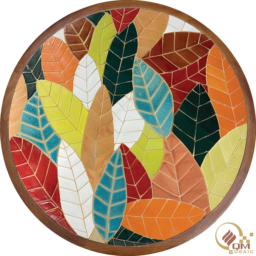 Bàn tròn Mosaic Gốm – Họa tiết Sắc Thu QM-BT10