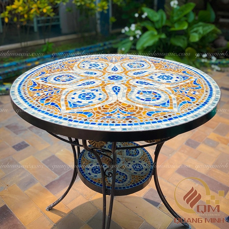 Bàn ghế Sân vườn bằng Gốm Mosaic – Họa tiết Hoa Sao QM-BT38