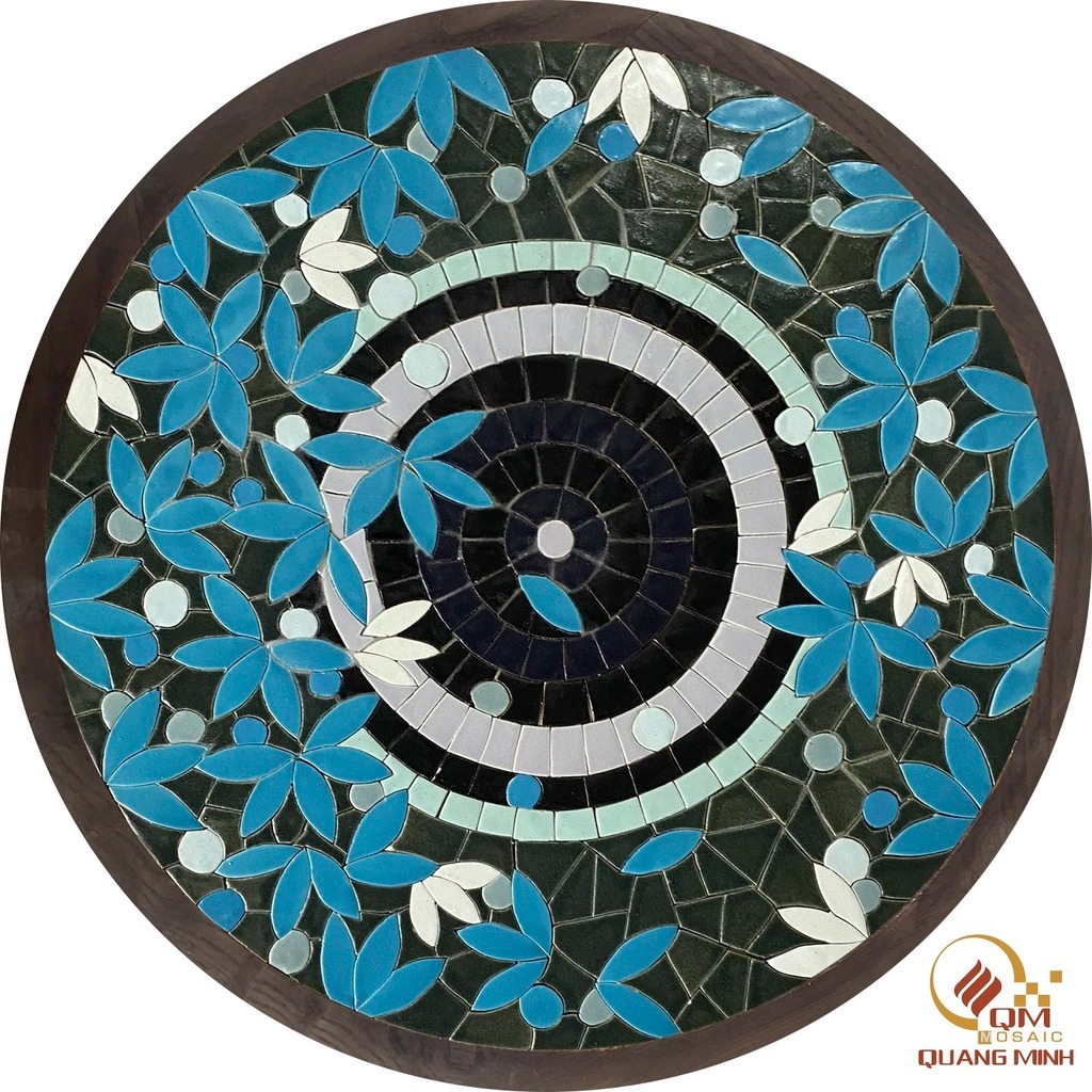 Bàn tròn Mosaic Gốm – Họa tiết Yên Lam QM-BT14