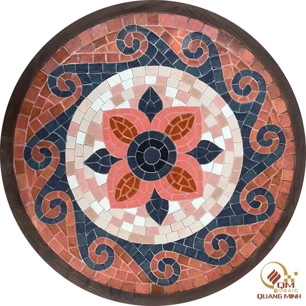 Bàn Tròn Mosaic Gốm – Họa tiết Yên Lãng QM-BT15