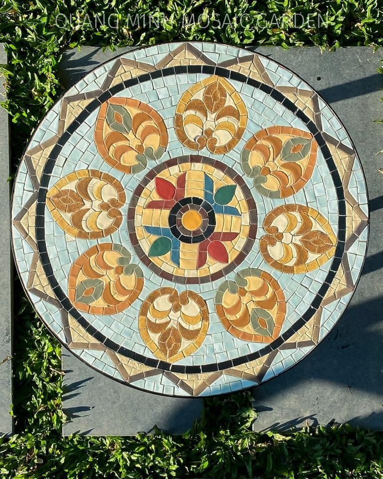 Bàn tròn Mosaic Gốm – Họa tiết Diệp Đề QM-BT18