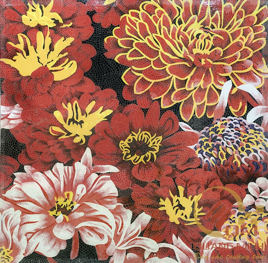 Tranh Mosaic Gốm Hoa Thược Dược Đỏ QM-HTD02