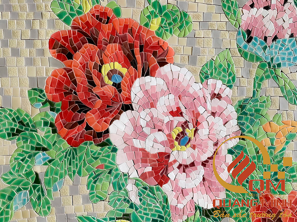 Tranh Mosaic Gốm Hoa Mẫu Đơn QM-HMD01