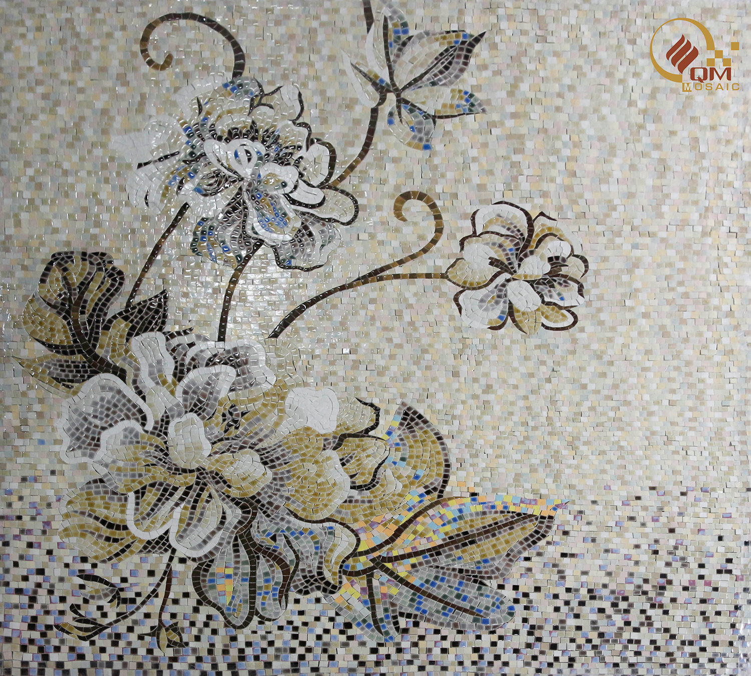 Tranh gốm mosaic Hoa Mẫu Đơn Trắng QM-HMD03