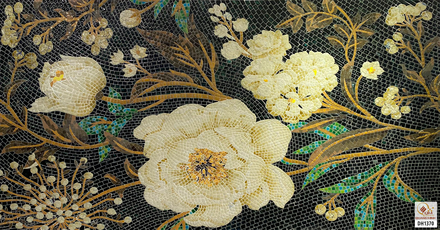 Tranh gốm mosaic Hoa Mẫu Đơn Trắng QM-HMD05 được làm 100% thủ công, tỉ mỉ từ khâu lên ý tưởng, chọn màu sắc
