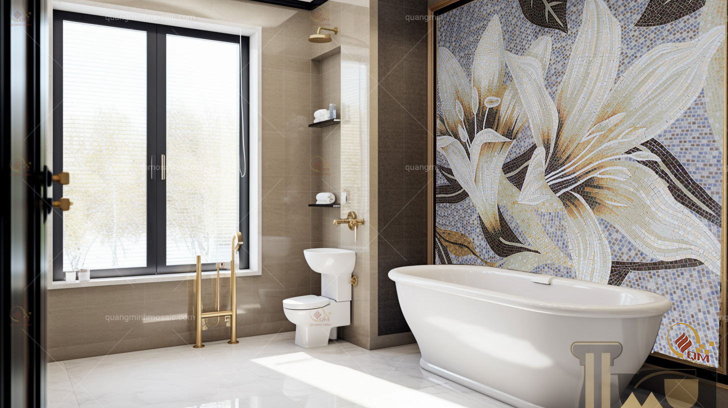 Tranh mosaic QM-HLY03 trang trí phòng tắm hiện đại