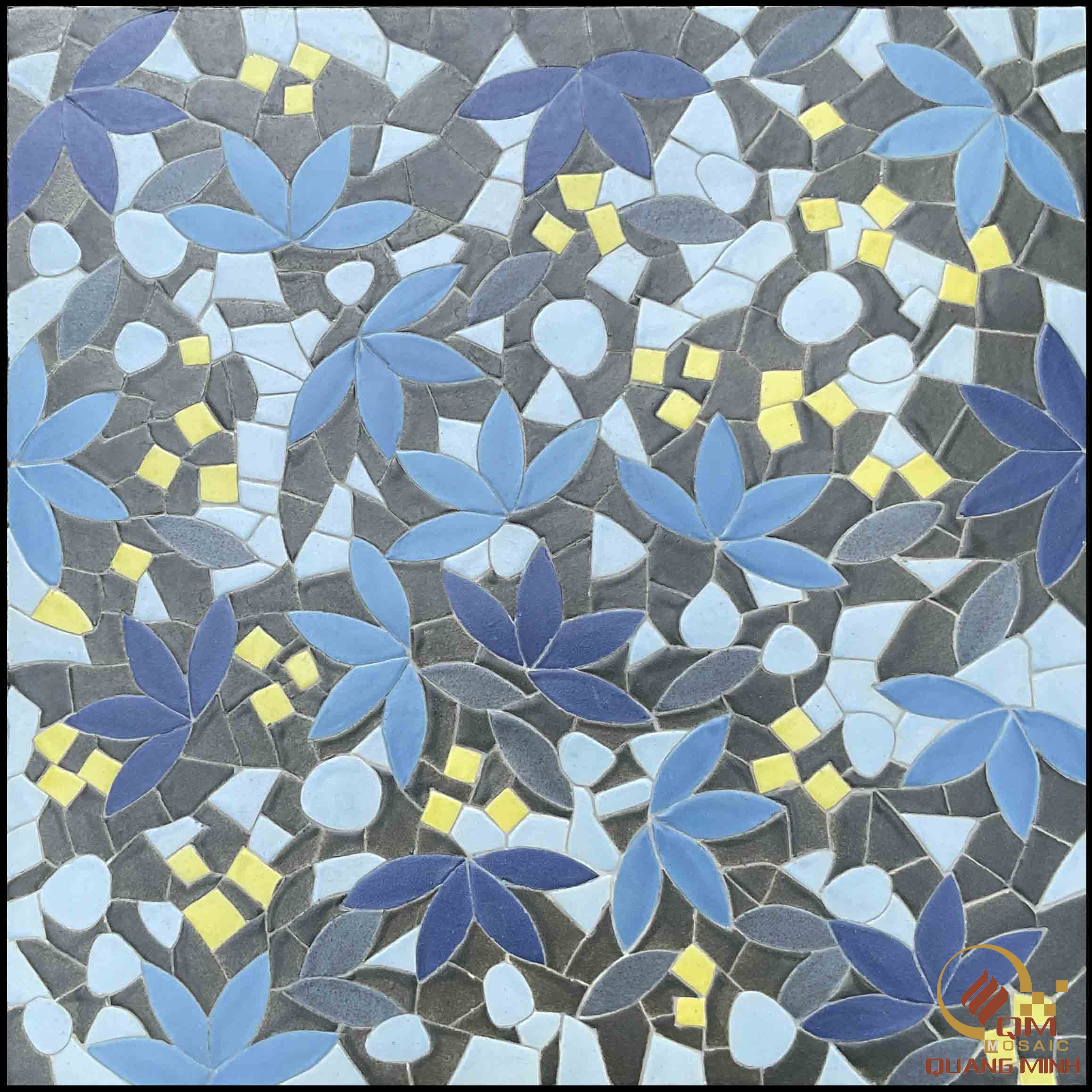 Bàn vuông chân X khung sắt mosaic gốm Yên Lam QM-BV07