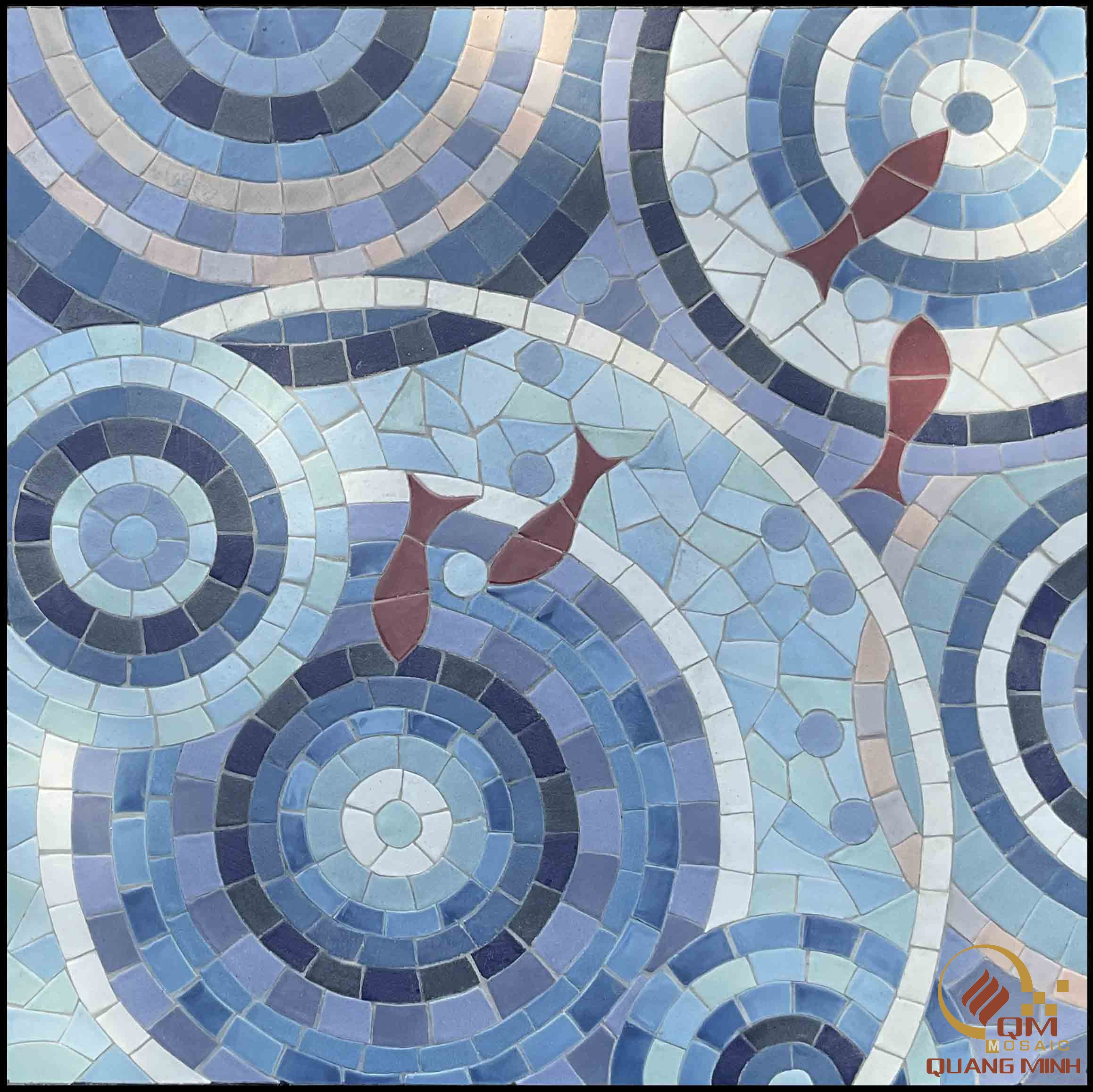 Bàn vuông chân X khung sắt mosaic gốm Lam Thủy QM-BV08