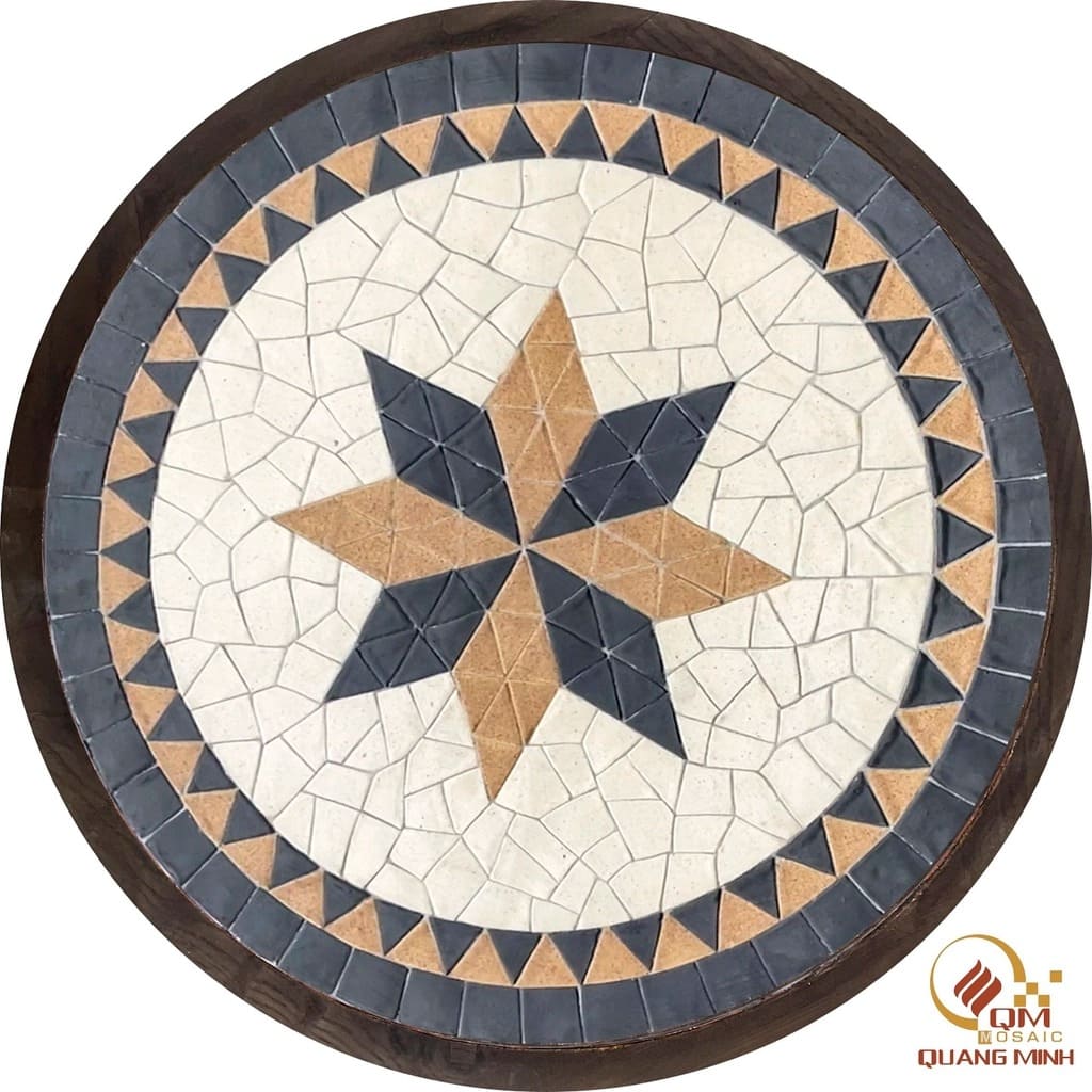 Bàn tròn khung gỗ mosaic gốm Tóc Tiên QM-BT20
