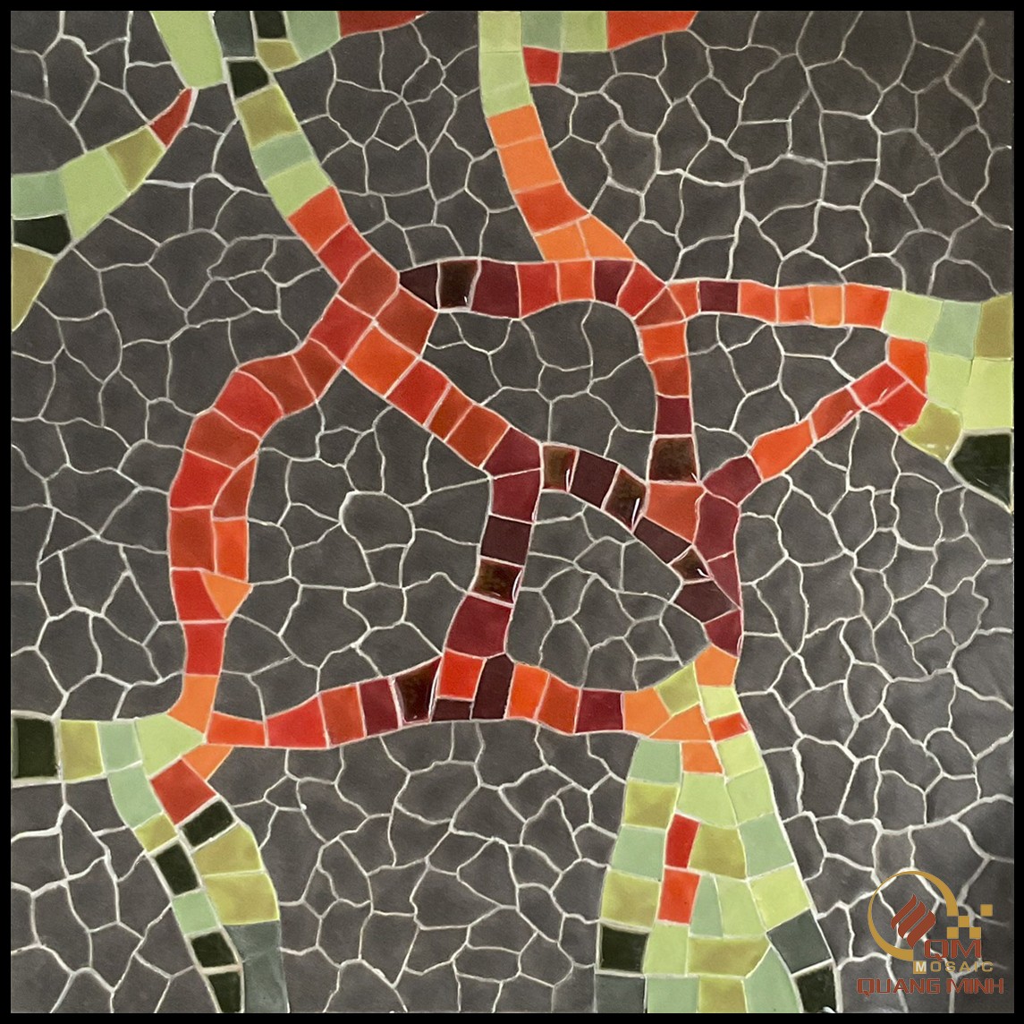 Bàn vuông chân X khung sắt mosaic gốm Magma QM-BV10