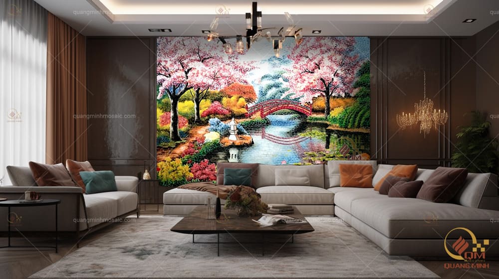 Tranh Mosaic Gốm Rừng hoa Sakura QM-RHS01