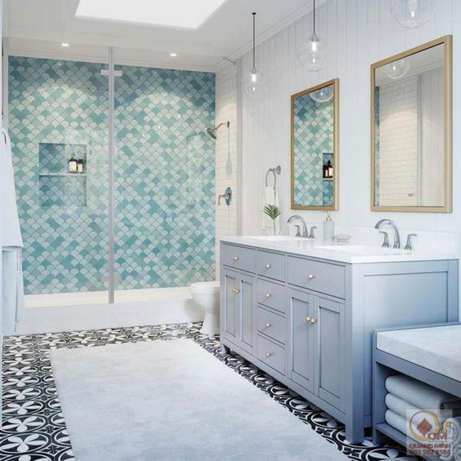 Gạch vảy cá mosaic ứng dụng trong không gian phòng tắm
